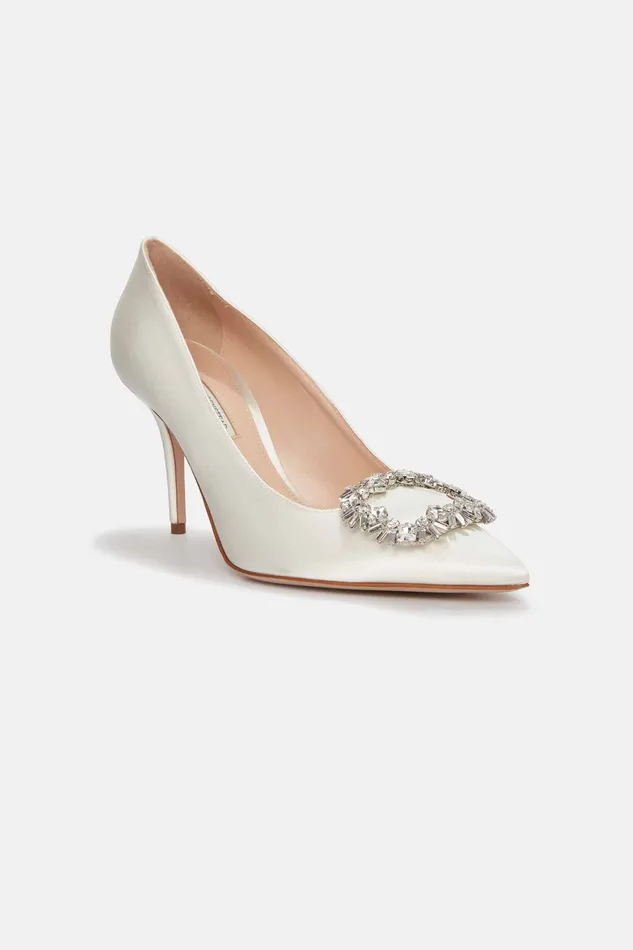 Women Sophia Jewel Buckle Shoe In Ivory Satin Shoes Emilia Wickstead