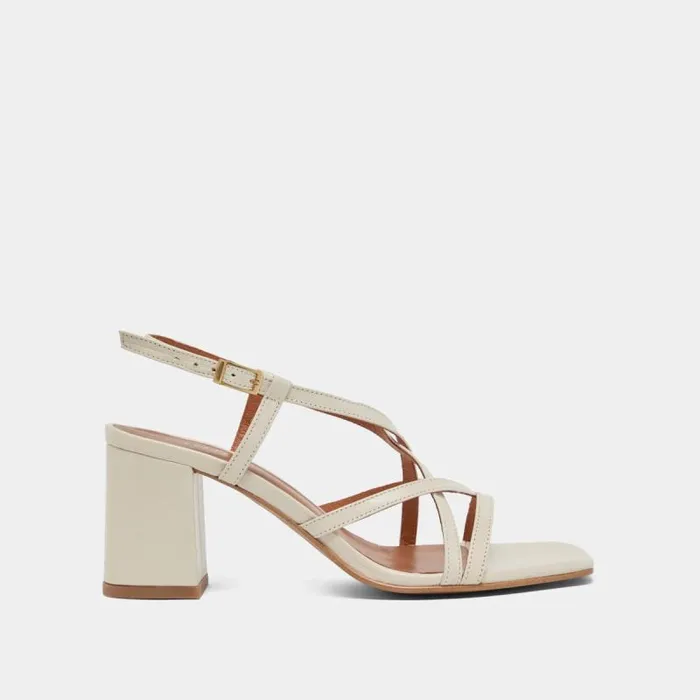 Women Square Toe Flanged Heeled Sandals Ecru JONAK Sandals