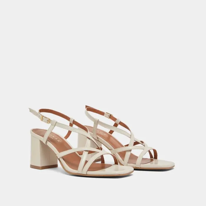 Women Square Toe Flanged Heeled Sandals Ecru JONAK Sandals