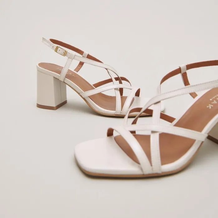 Women Square Toe Flanged Heeled Sandals Ecru JONAK Sandals