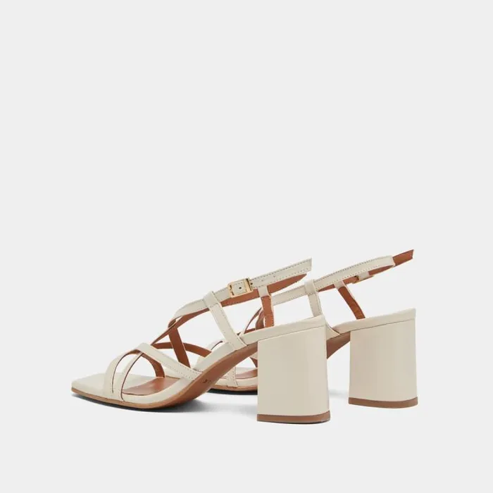 Women Square Toe Flanged Heeled Sandals Ecru JONAK Sandals