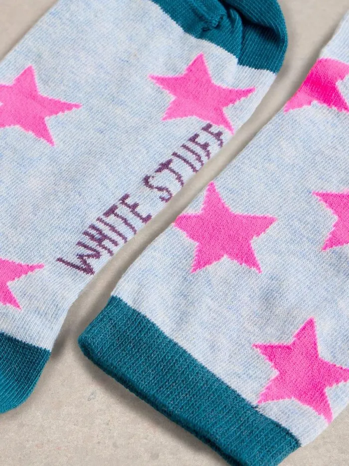 Women Star Ankle Sock Pink Multi White Stuff Socks