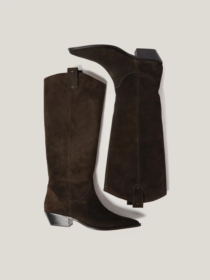 Women Suede Knee High Western Boot Chocolate Jigsaw Boots Women Suede Knee High Western Boot Chocolate Jigsaw Boots
