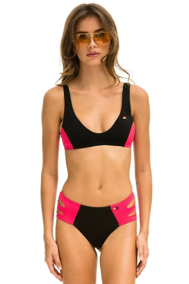 Women Swim Aviator Nation COLOR BLOCK BRALETTE BIKINI TOP 8211 BLACK RED