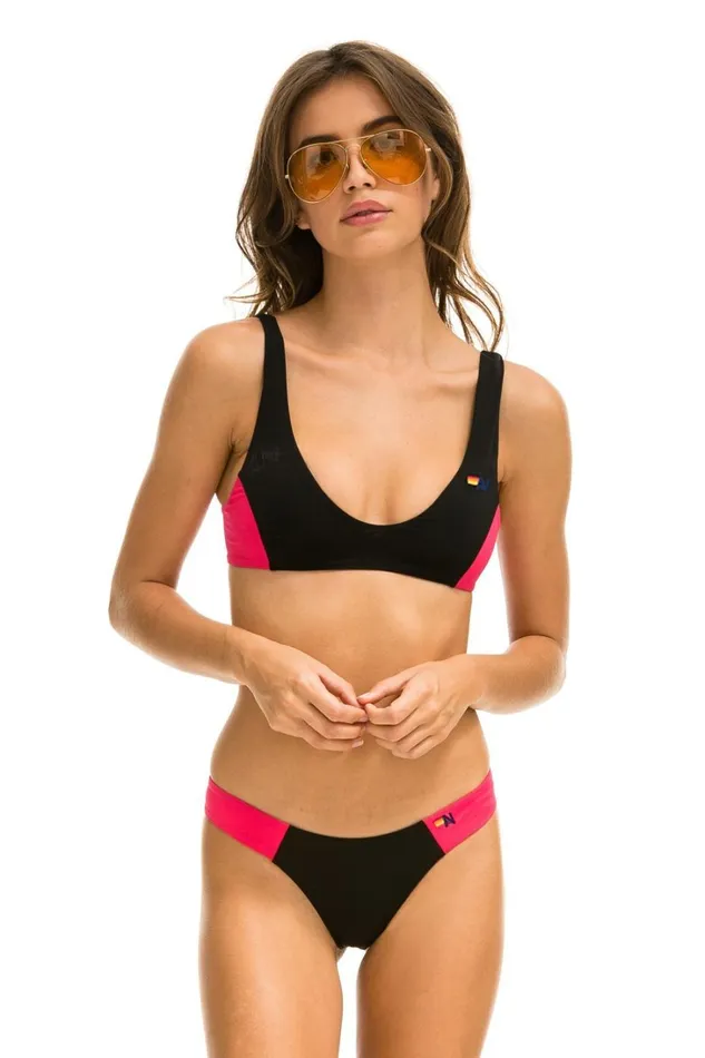 Women Swim Aviator Nation HICUT COLOR BLOCK CHEEKY BIKINI BOTTOMS 8211 BLACK RED Women Swim Aviator Nation HICUT COLOR BLOCK CHEEKY BIKINI BOTTOMS 8211 BLACK RED