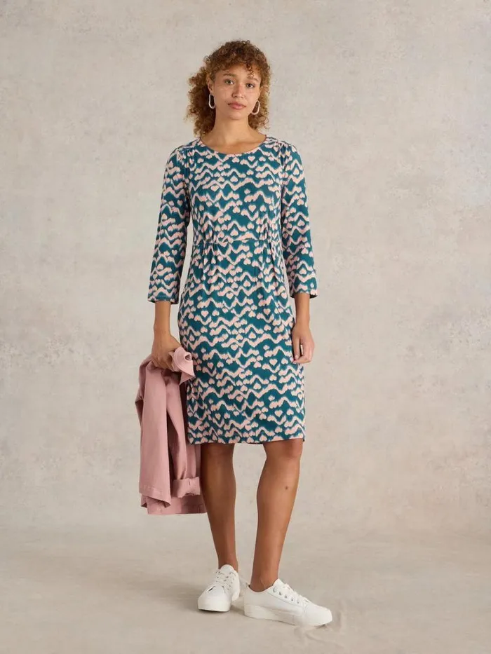 Women Tallie Jersey Printed Dress Teal Print White Stuff Dresses