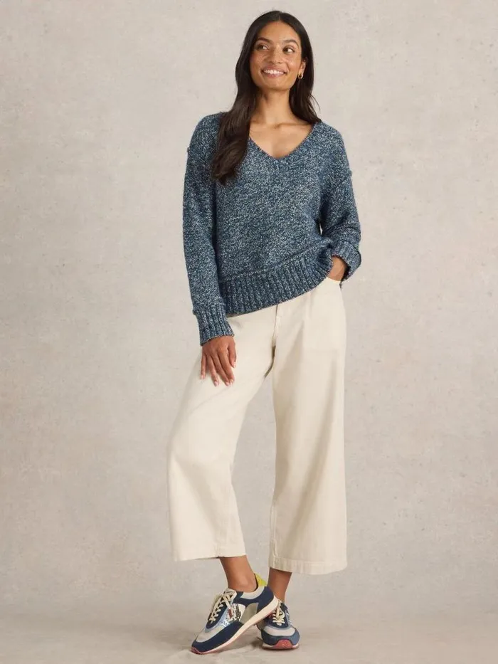 Women TAMMY TEXTURED V NECK Dark Navy White Stuff Knitwear
