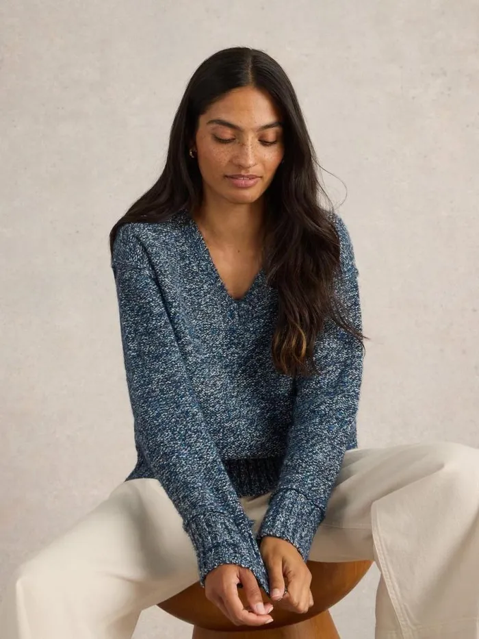 Women TAMMY TEXTURED V NECK Dark Navy White Stuff Knitwear