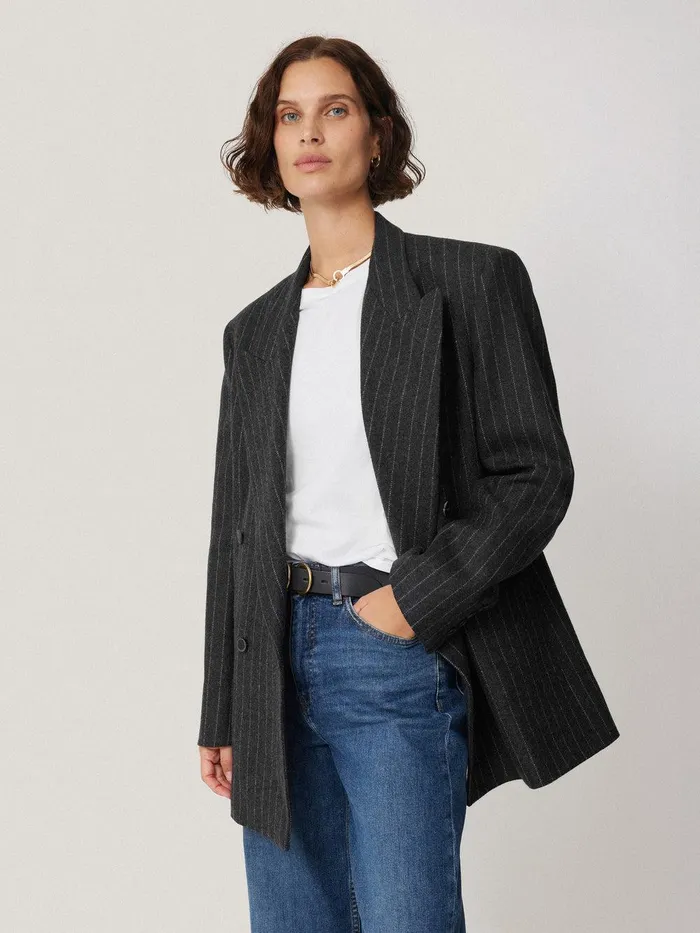 Women Tatton Italian Wool Pinstripe Blazer Grey Jigsaw Suits and Tailoring