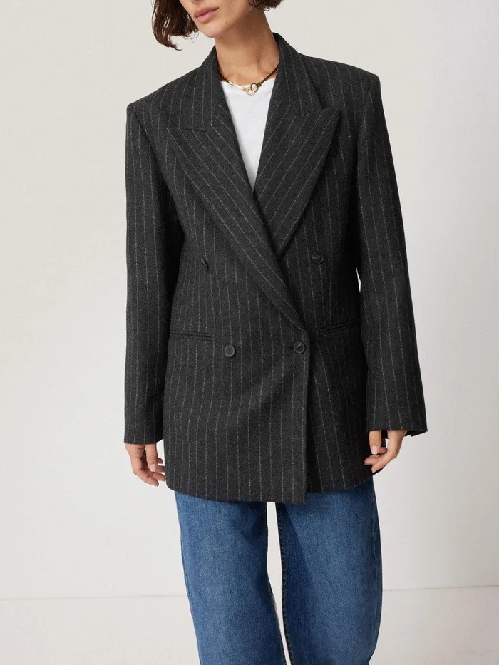 Women Tatton Italian Wool Pinstripe Blazer Grey Jigsaw Suits and Tailoring