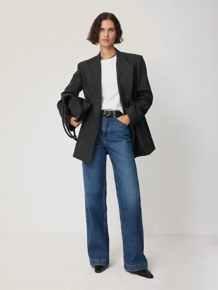 Women Tatton Italian Wool Pinstripe Blazer Grey Jigsaw Suits and Tailoring