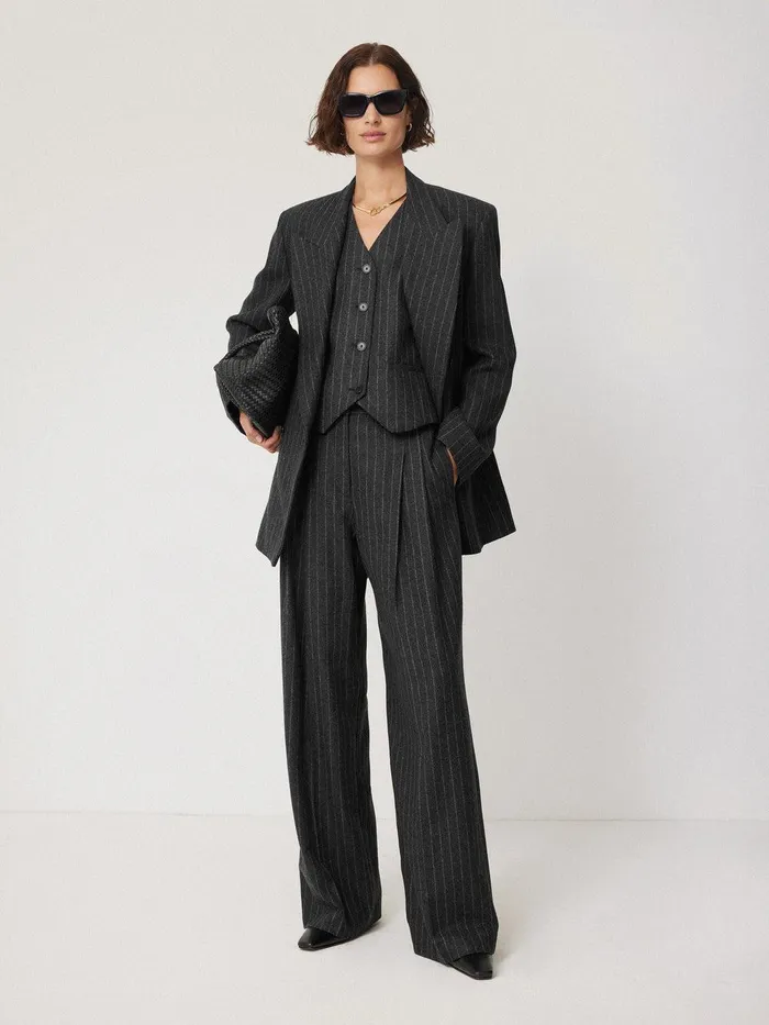 Women Tatton Italian Wool Pinstripe Blazer Grey Jigsaw Suits and Tailoring