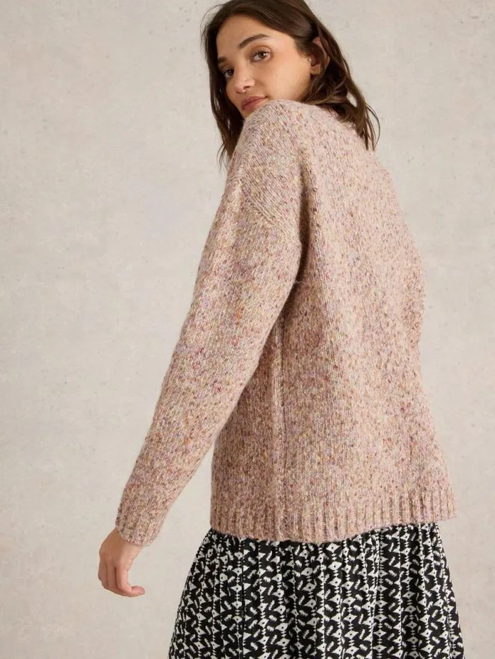 Women TEXTURED V NECK JUMPER Natural Multi White Stuff Knitwear