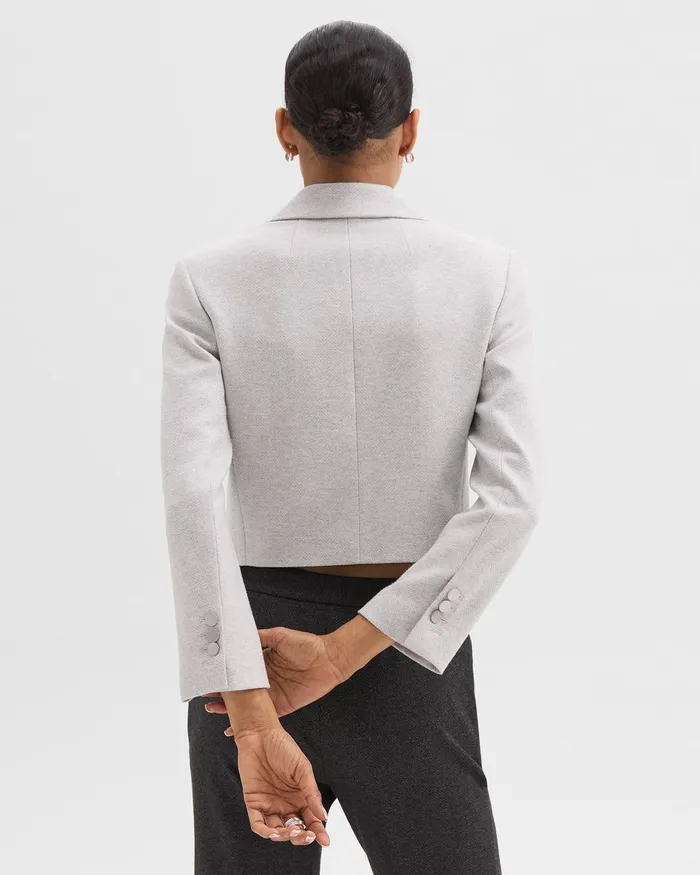 Women Theory Blazers Jackets Boxy Patch Pocket Blazer In Herringbone Knit Light Grey Melange