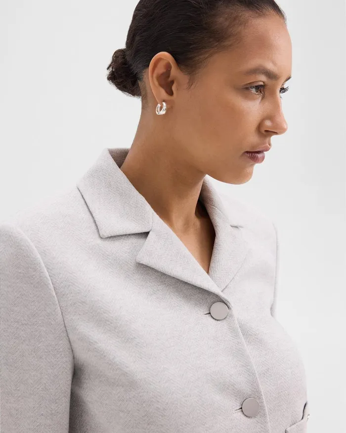Women Theory Blazers Jackets Boxy Patch Pocket Blazer In Herringbone Knit Light Grey Melange