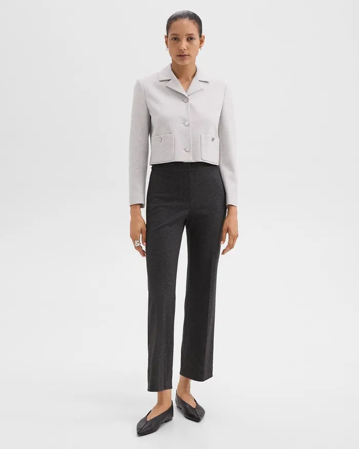 Women Theory Blazers Jackets Boxy Patch Pocket Blazer In Herringbone Knit Light Grey Melange
