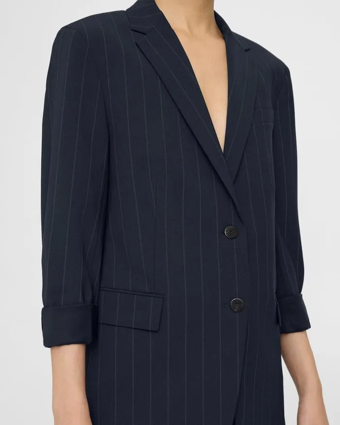 Women Theory Blazers Jackets Cuffed Blazer In Striped Stretch Wool Deep Navy