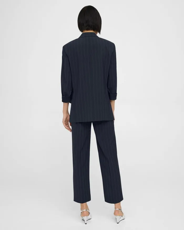 Women Theory Blazers Jackets Cuffed Blazer In Striped Stretch Wool Deep Navy