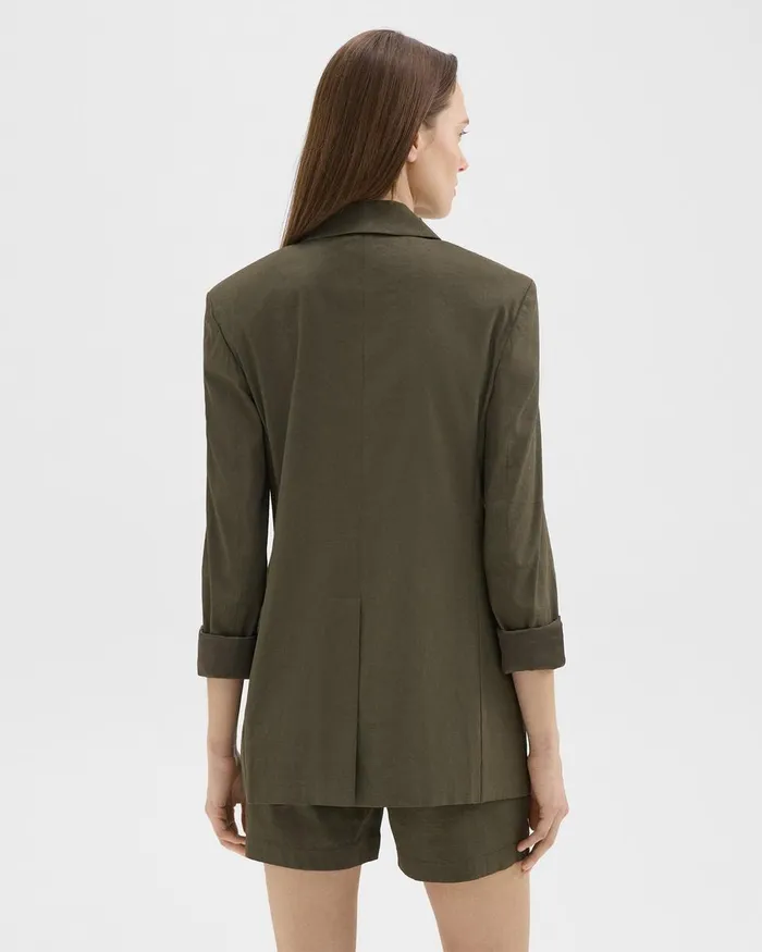 Women Theory Blazers Jackets Rolled Sleeve Blazer In Stretch Linen Dark Olive