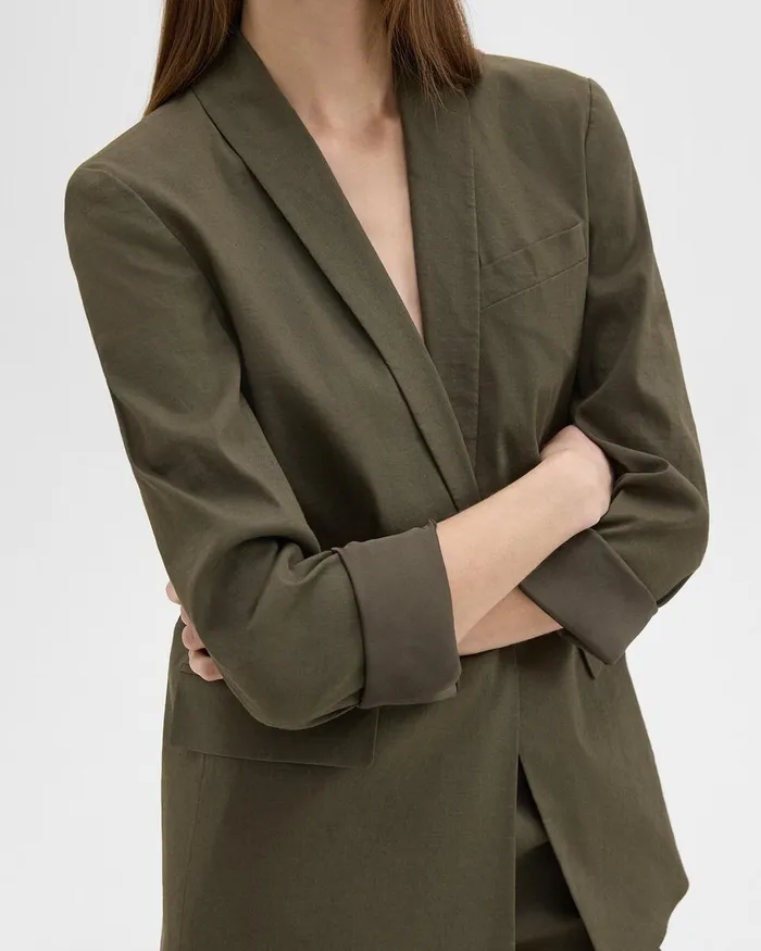 Women Theory Blazers Jackets Rolled Sleeve Blazer In Stretch Linen Dark Olive