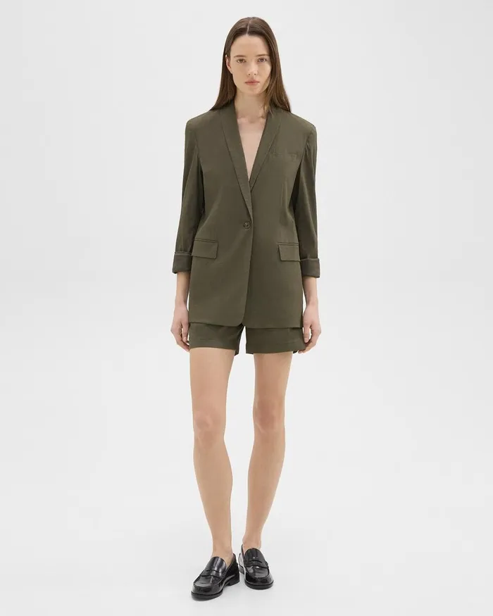 Women Theory Blazers Jackets Rolled Sleeve Blazer In Stretch Linen Dark Olive