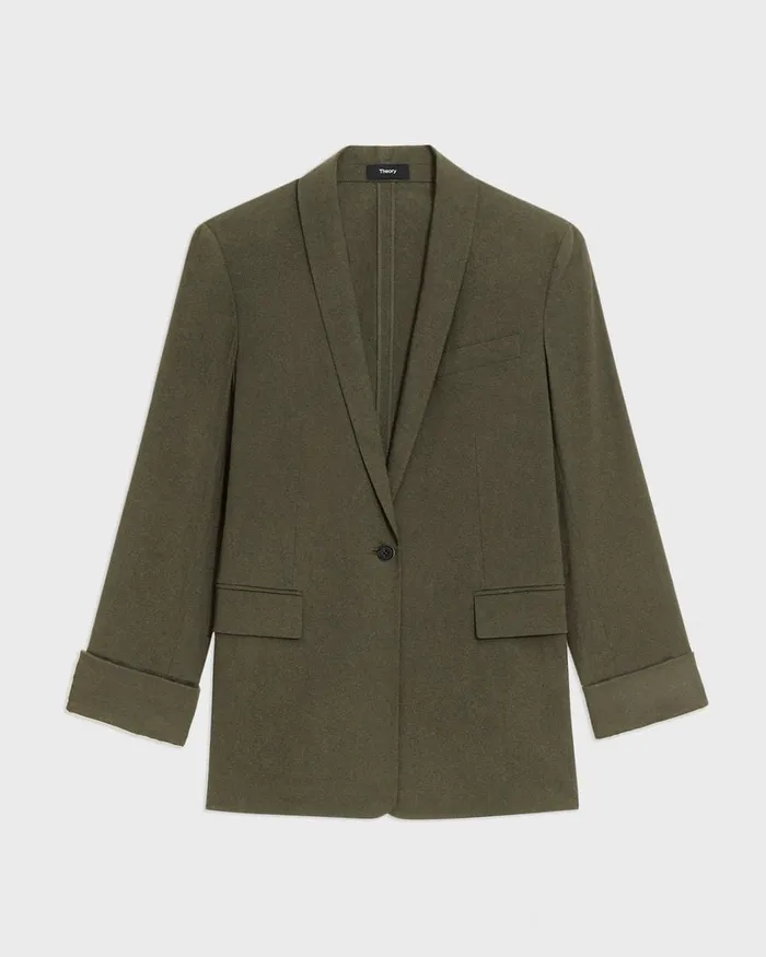 Women Theory Blazers Jackets Rolled Sleeve Blazer In Stretch Linen Dark Olive