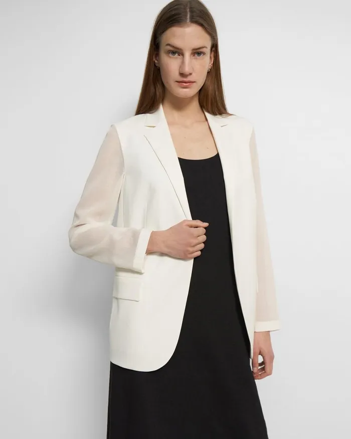 Women Theory Blazers Jackets Sheer Sleeve Blazer In Good Wool Ivory