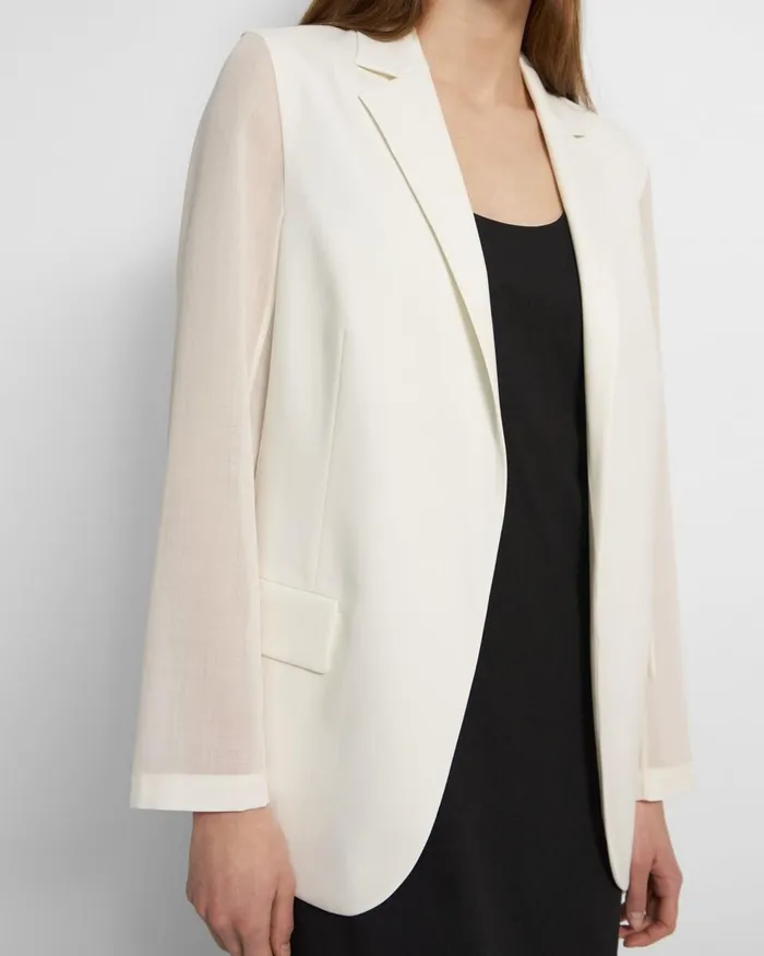 Women Theory Blazers Jackets Sheer Sleeve Blazer In Good Wool Ivory