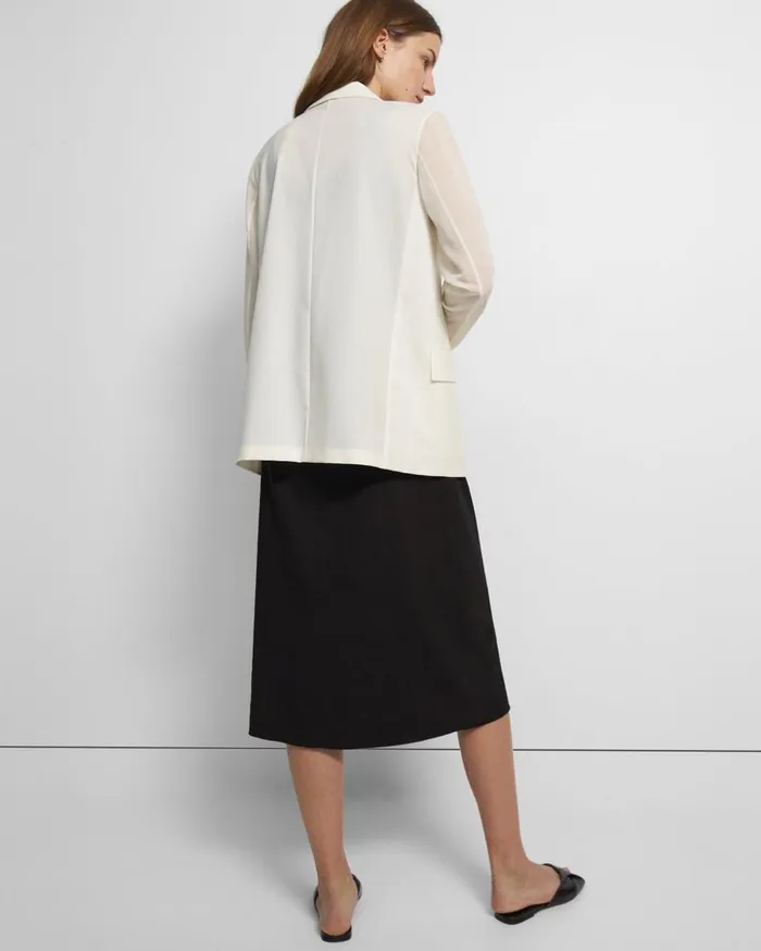 Women Theory Blazers Jackets Sheer Sleeve Blazer In Good Wool Ivory