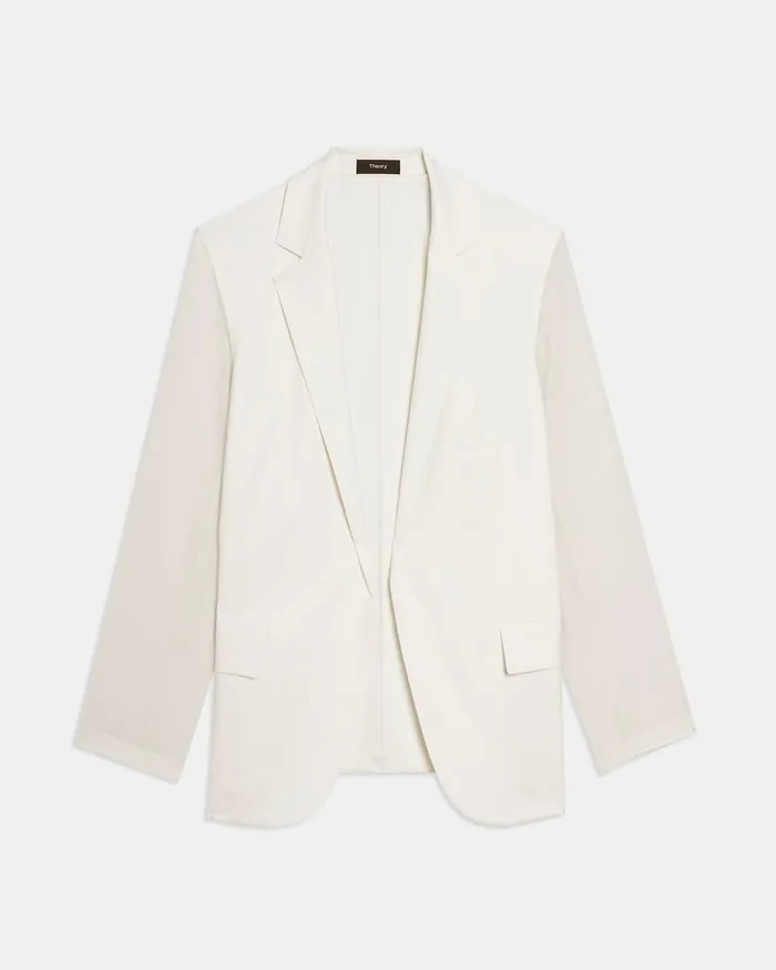 Women Theory Blazers Jackets Sheer Sleeve Blazer In Good Wool Ivory