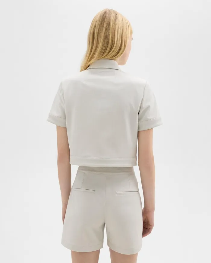 Women Theory Blazers Jackets ShortSleeve Military Shirt In Neoteric Twill Limestone