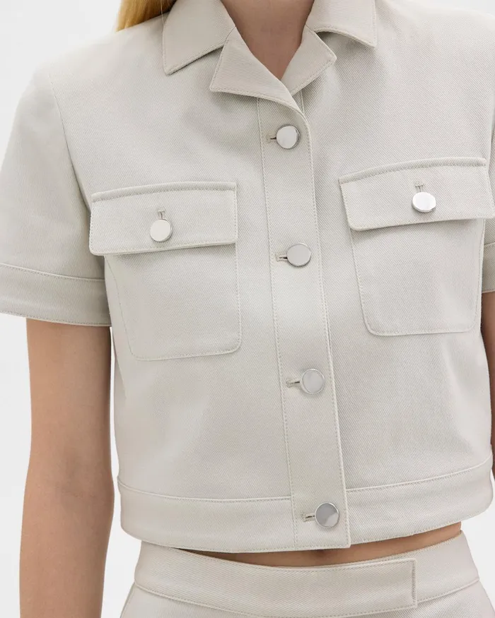 Women Theory Blazers Jackets ShortSleeve Military Shirt In Neoteric Twill Limestone
