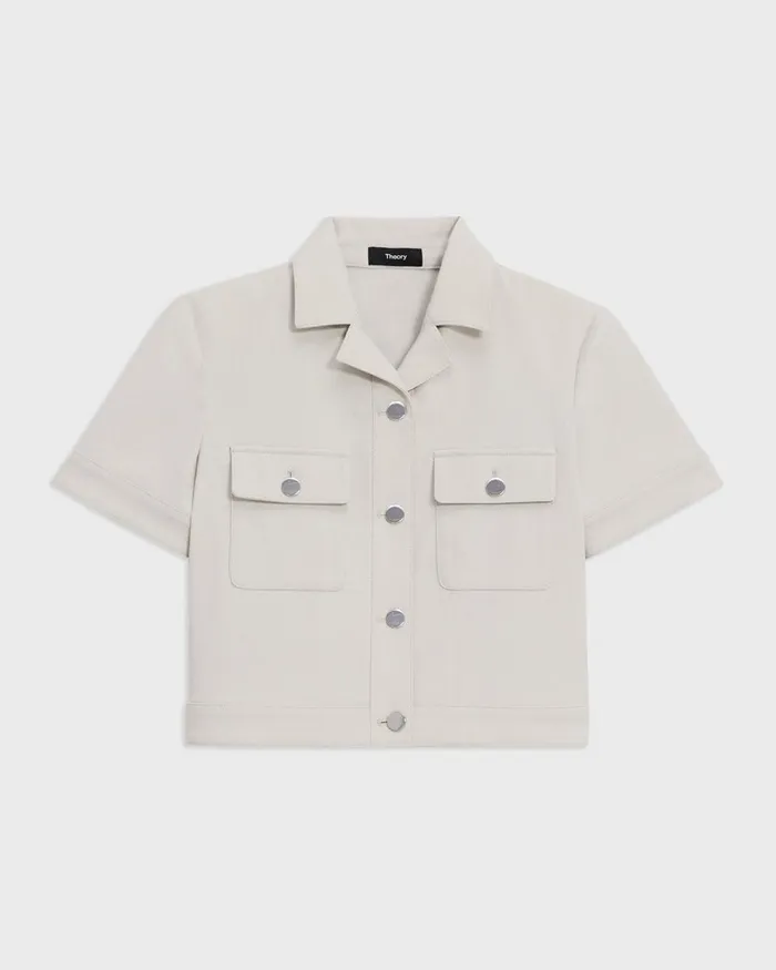 Women Theory Blazers Jackets ShortSleeve Military Shirt In Neoteric Twill Limestone