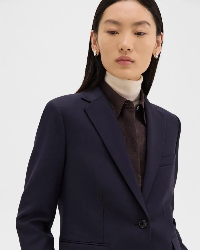 Women Theory Blazers Jackets SingleButton Blazer In Sleek Flannel Navy