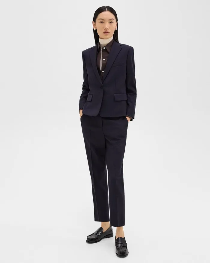 Women Theory Blazers Jackets SingleButton Blazer In Sleek Flannel Navy