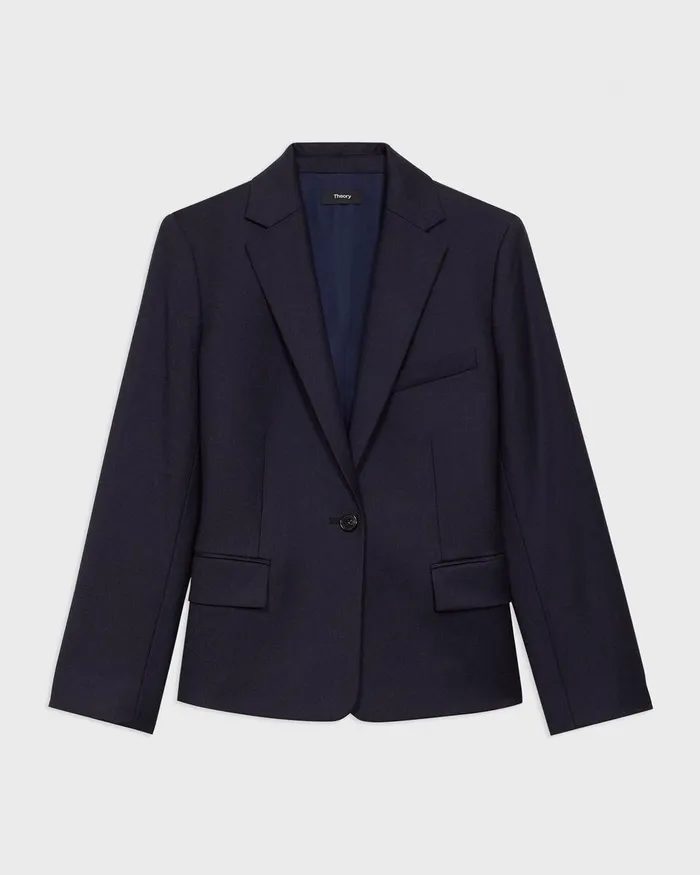 Women Theory Blazers Jackets SingleButton Blazer In Sleek Flannel Navy