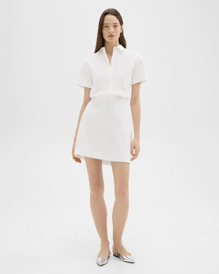 Women Theory Dresses ALine Dress In Stretch Linen White