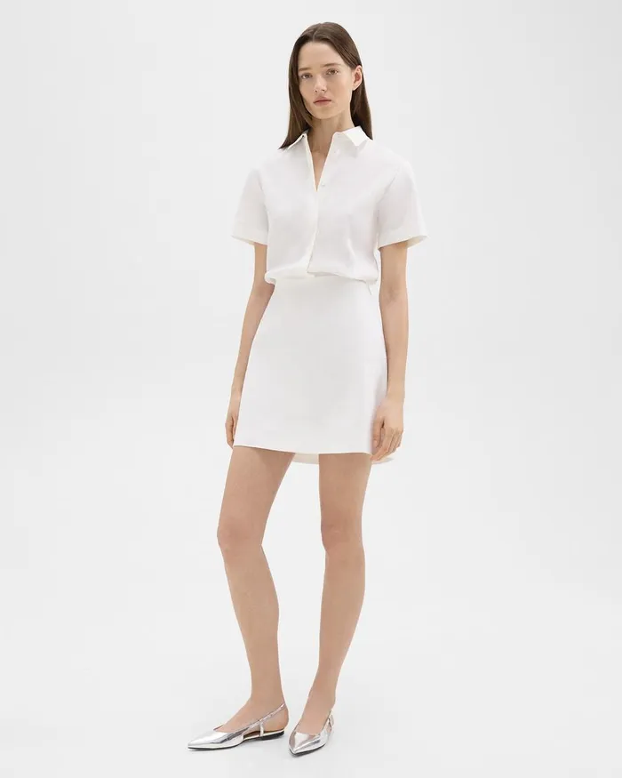 Women Theory Dresses ALine Dress In Stretch Linen White