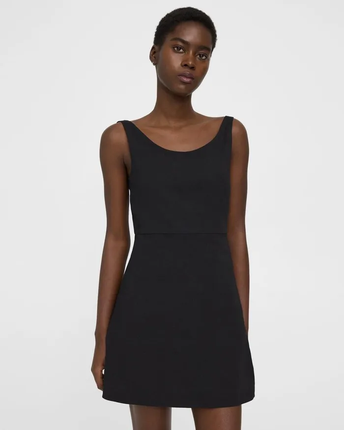 Women Theory Dresses Ballerina Neckline Mini Dress In Good Linen Black