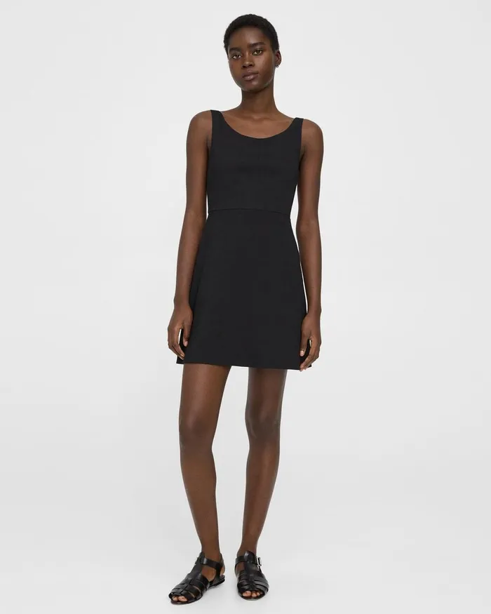 Women Theory Dresses Ballerina Neckline Mini Dress In Good Linen Black