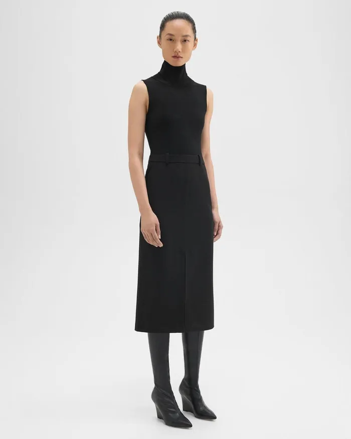 Women Theory Dresses Funnel Neck Combo Dress In Admiral Crepe Black