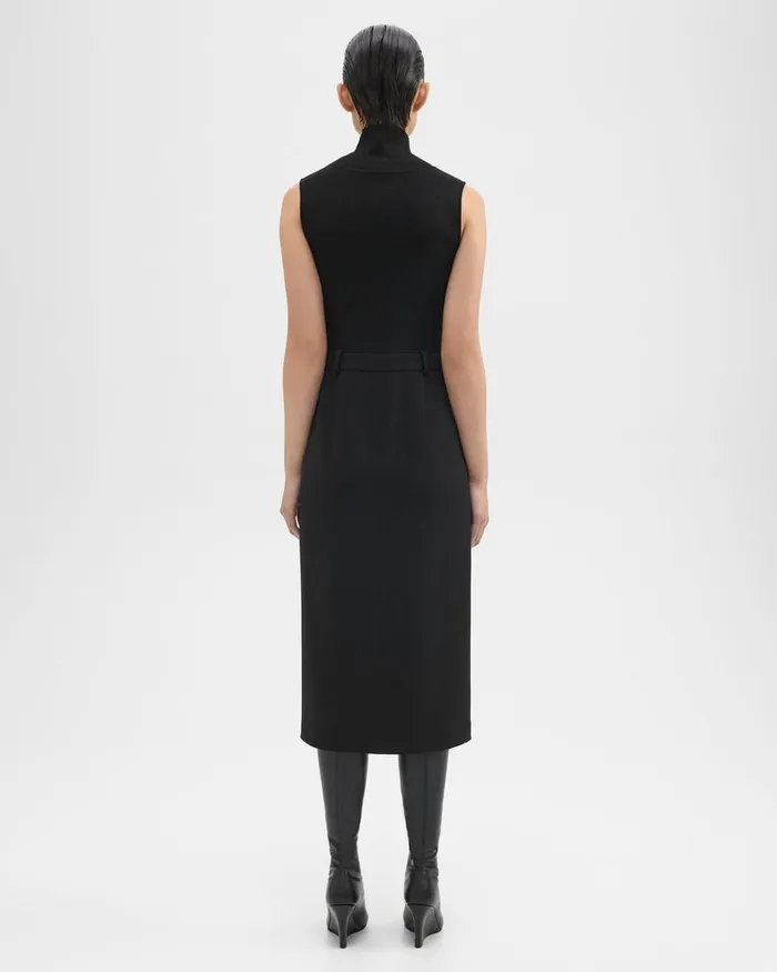 Women Theory Dresses Funnel Neck Combo Dress In Admiral Crepe Black