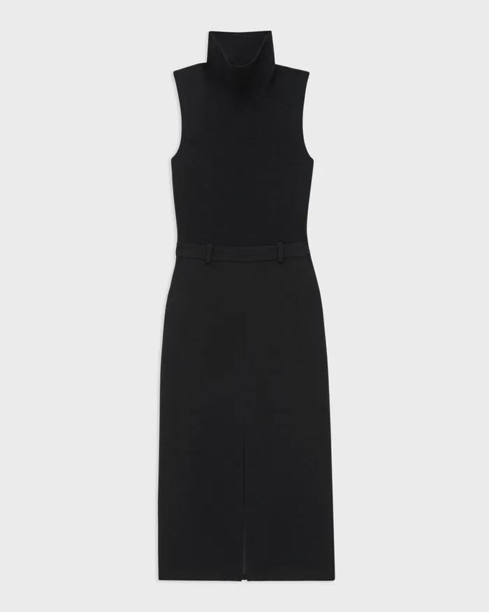 Women Theory Dresses Funnel Neck Combo Dress In Admiral Crepe Black
