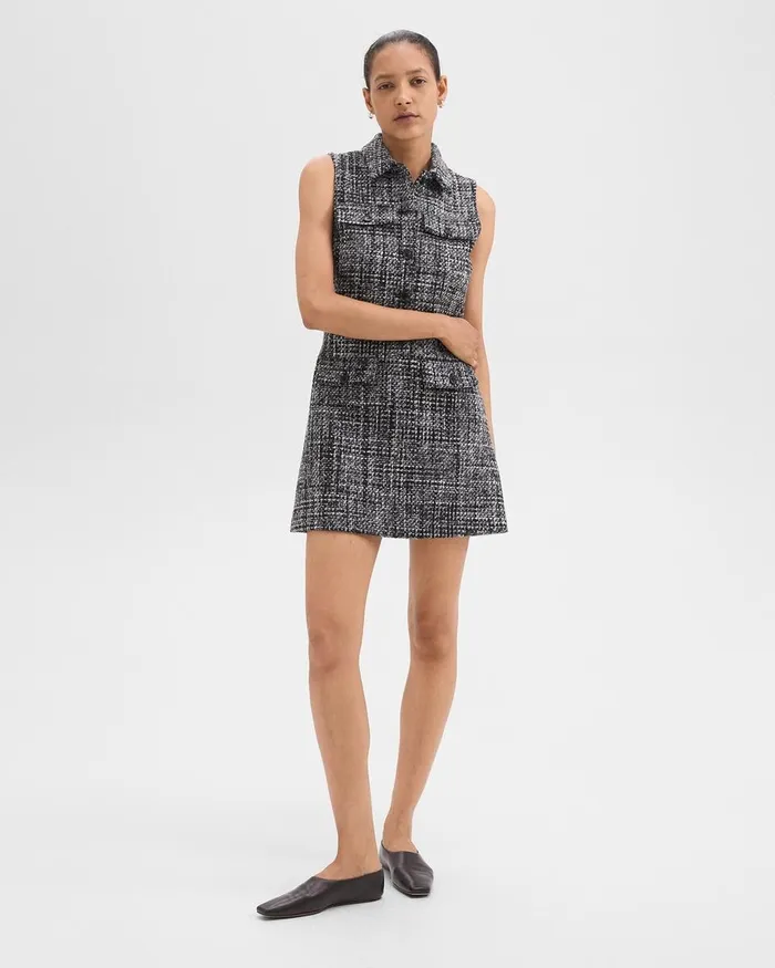 Women Theory Dresses Military Mini Dress In Meacutelange Tweed Black Multi