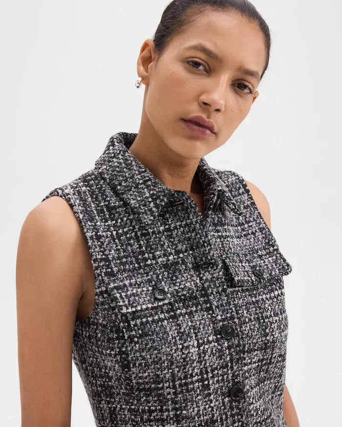 Women Theory Dresses Military Mini Dress In Meacutelange Tweed Black Multi