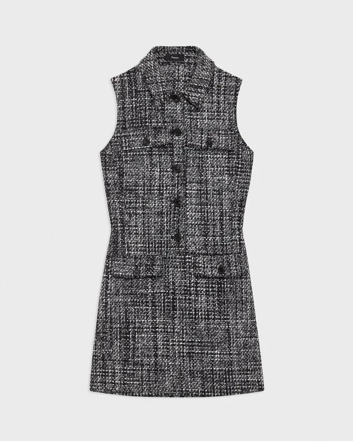 Women Theory Dresses Military Mini Dress In Meacutelange Tweed Black Multi