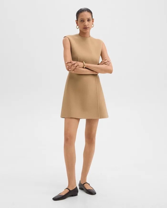 Women Theory Dresses Mini Wrap Dress In DoubleFace WoolCashmere New Camel