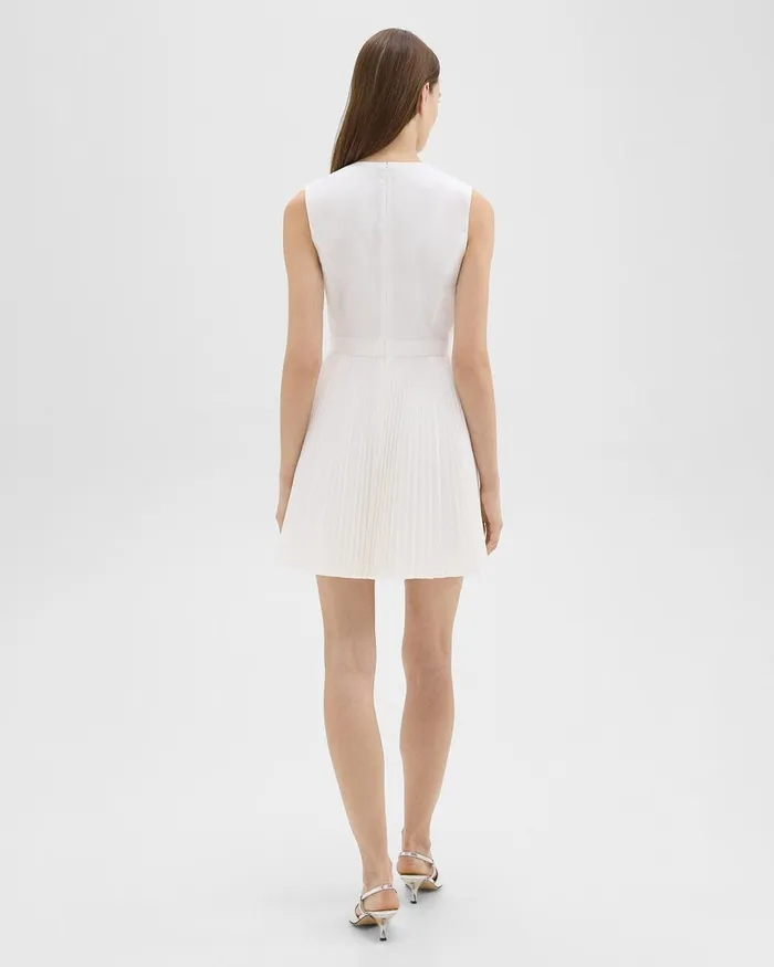 Women Theory Dresses Pleated Mini Dress In Sleek Poplin White