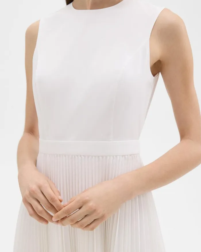Women Theory Dresses Pleated Mini Dress In Sleek Poplin White