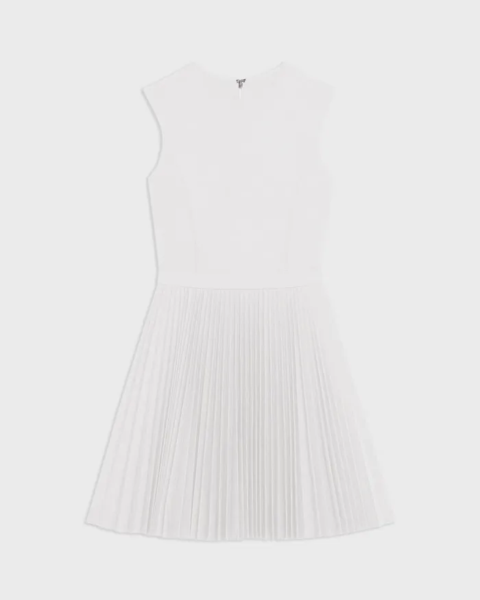 Women Theory Dresses Pleated Mini Dress In Sleek Poplin White